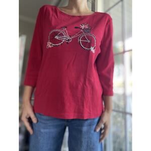 Karen Scott Women’s Red Holiday Christmas Sweatshirt with Silver Bicycle XL